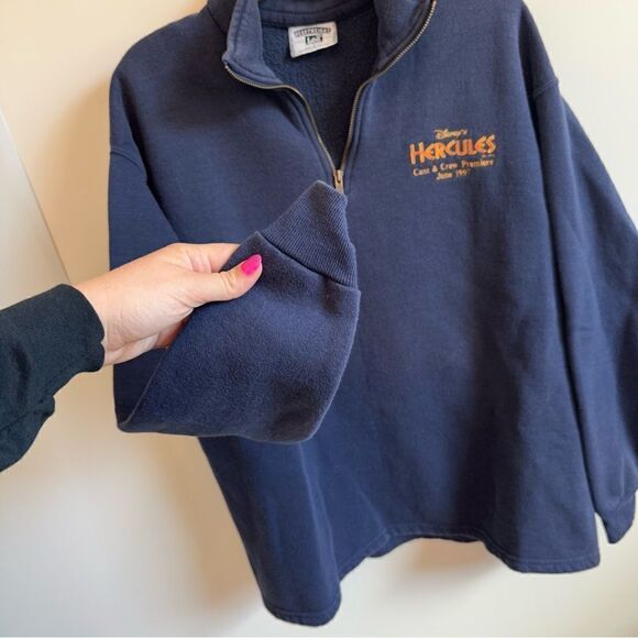 Rare Hercules Disney Vintage Promo Quarter Zip Hoodie Cast Crew Premiere 1997 L - Picture 7 of 7